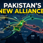 Pakistan highlighted on a geopolitical map with glowing alliance lines connecting to China, Turkey, Azerbaijan, Saudi Arabia and Iran.